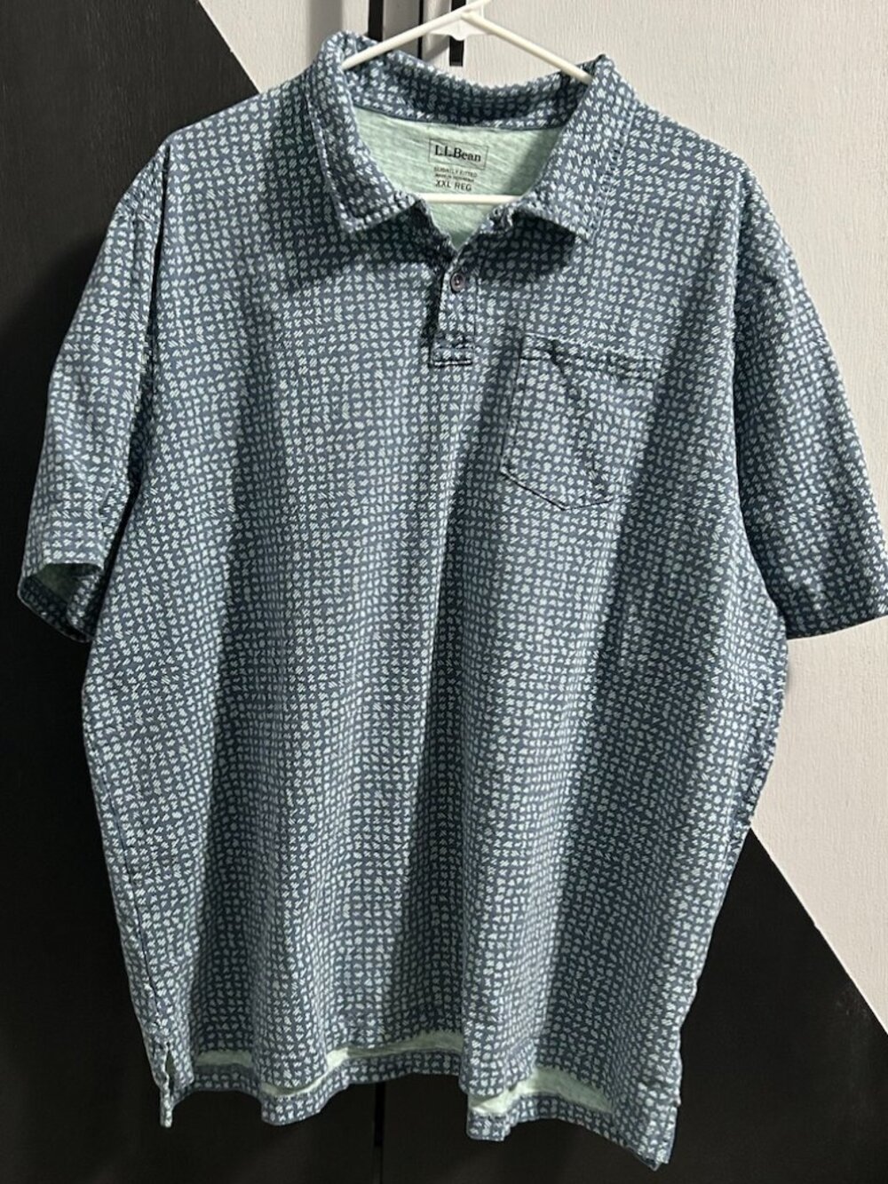 L.L. Bean Slightly Fitted Geometric Print SS Polo‎ 100% Organic Cotton Men's XXL